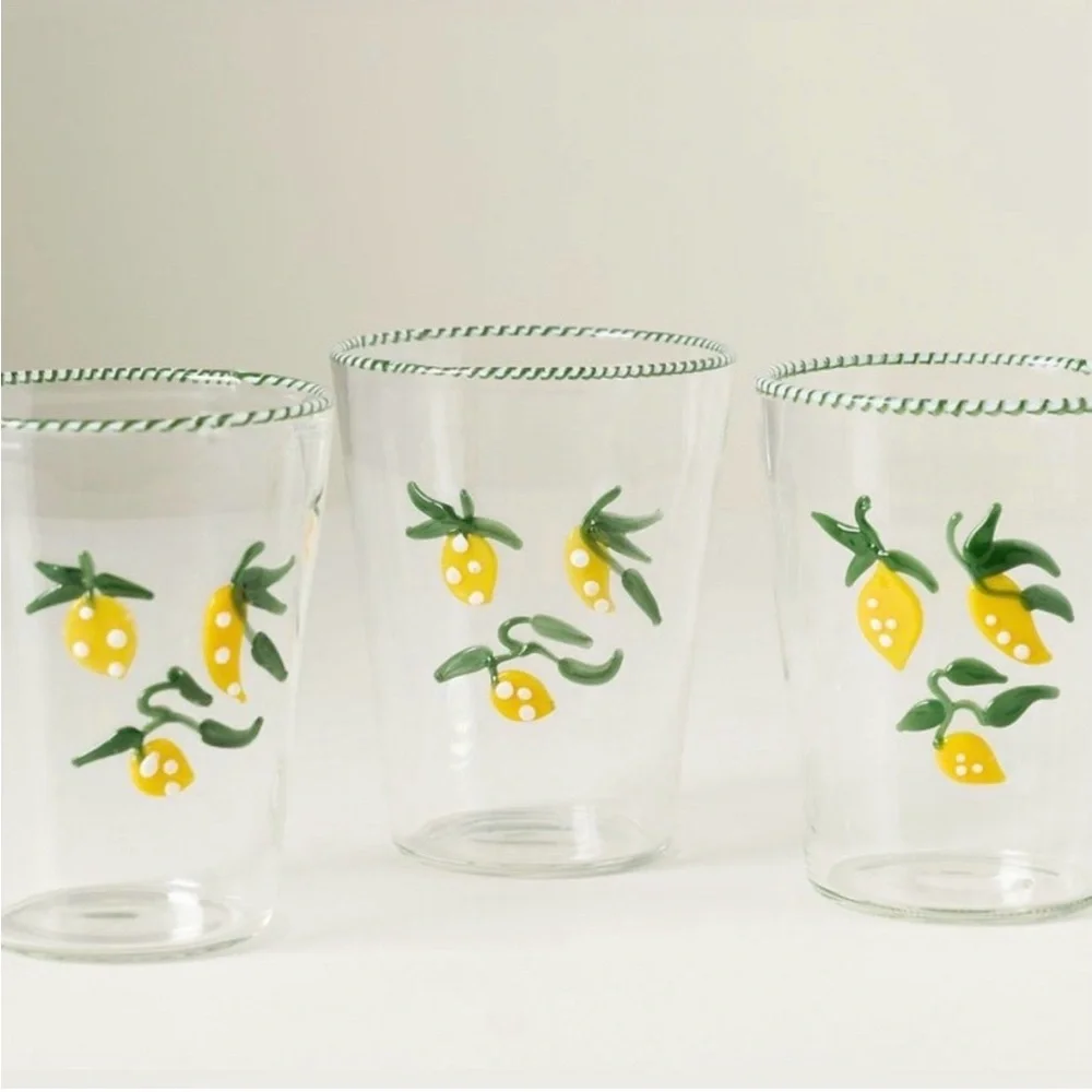 ANTHROPOLOGIE Handpainted Farmstand Juice Glass Lemons New in Box